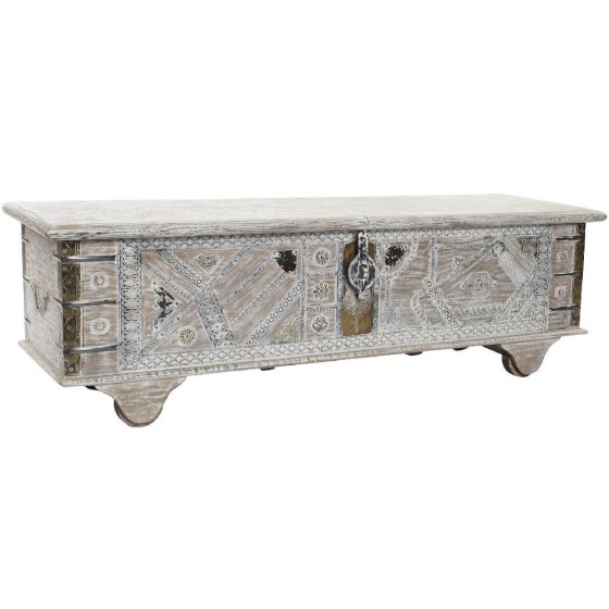 Coffre DKD Home Decor Bois de paulownia Blanc Laiton (146 x 40 x 45 cm)