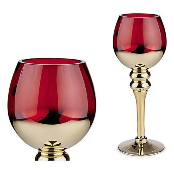 Bougeoir Rouge Verre Or (13 x 30 x 13 cm)