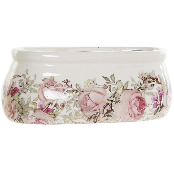 Cache-pot DKD Home Decor Rose Blanc Fleurs Vaisselle (23 x 10 x 10 cm)