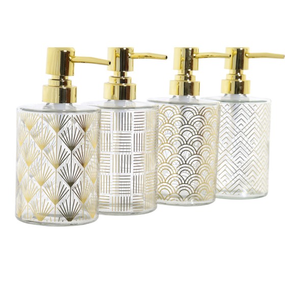Distributeur de Savon DKD Home Decor ‎ Verre ABS Doré Glam (4 pcs) (8 x 8 x 18 cm)