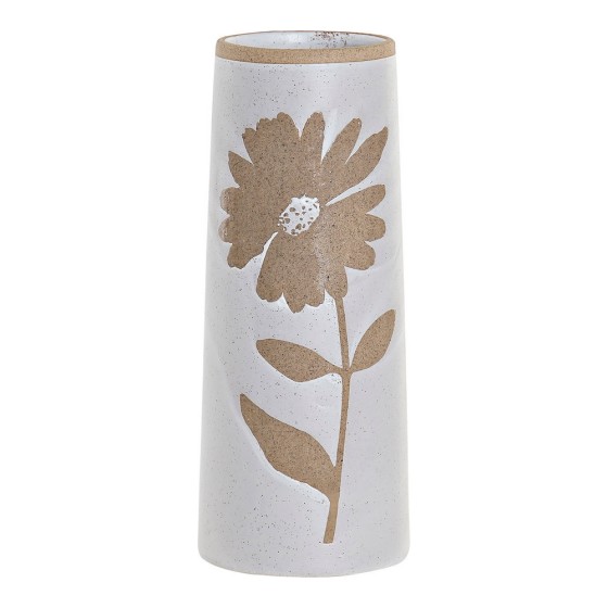 Vase DKD Home Decor Fleurs Blanc Grès (10 x 10 x 25 cm)
