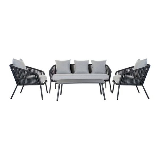 Ensemble Canapé + Table DKD Home Decor Jardin Gris Polyester Aluminium (4 pcs)
