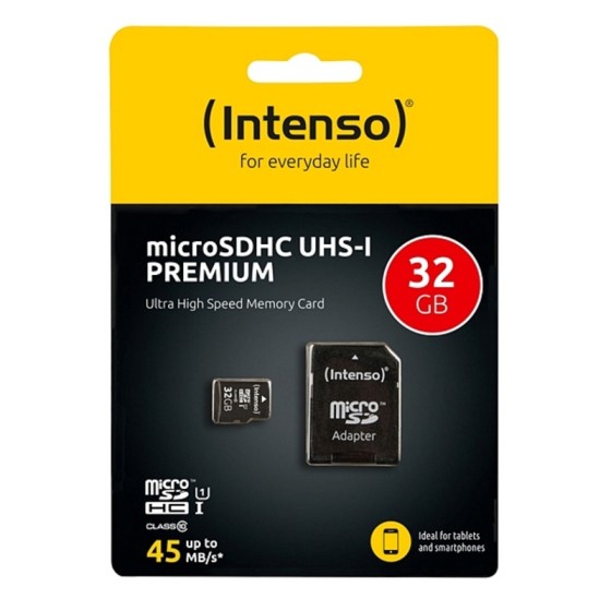 Carte Mémoire Micro SD avec Adaptateur INTENSO 34234 UHS-I Premium Noir