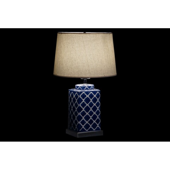 Lampe de bureau DKD Home Decor Mosaïque Porcelaine Bleu Polyester Blanc (35 x 35 x 57 cm)