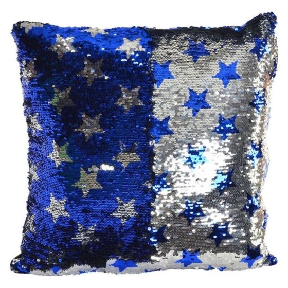 Coussin DKD Home Decor Bleu Paillettes Velours Argenté (40 x 40 cm)