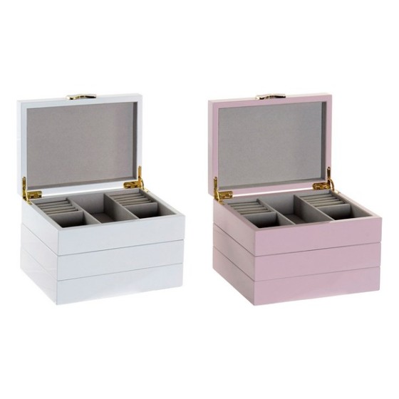 Boîte à bijoux DKD Home Decor Bois Laqué Romantique (2 pcs)