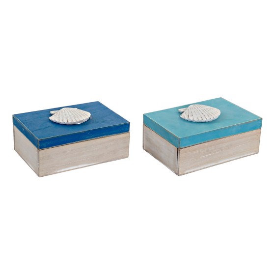 Boîte Décorative DKD Home Decor Coquillage Bois (2 pcs)