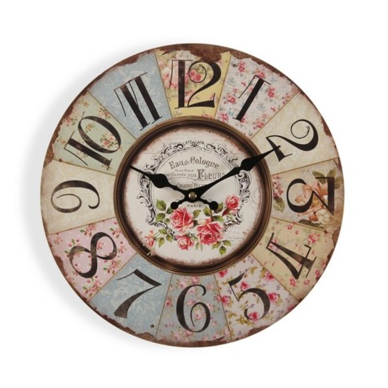 Horloge Murale Fleurs Bois Métal (Ø 29 cm)
