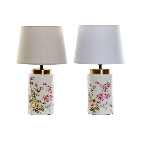 Lampe de bureau DKD Home Decor Blanc Beige Lin Grès 220 V 40 W (2 pcs) (25 x 25 x 42 cm)