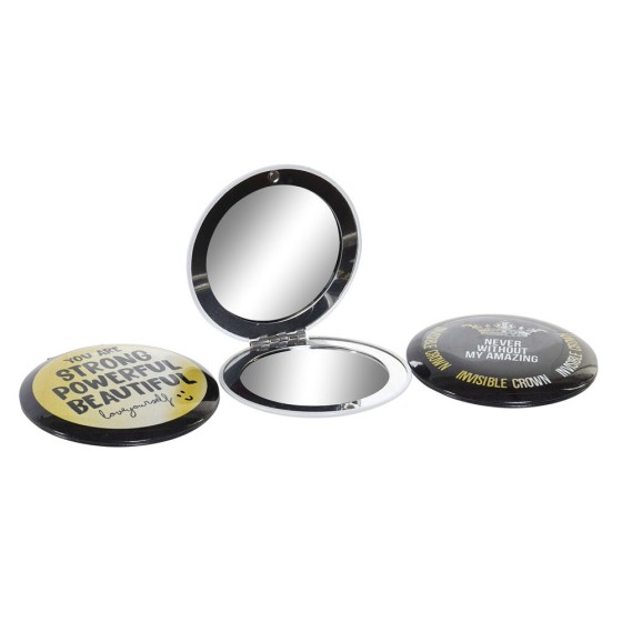 Miroir de Poche DKD Home Decor Noir Aluminium Doré (3 pcs) (7 x 7 x 1.3 cm)