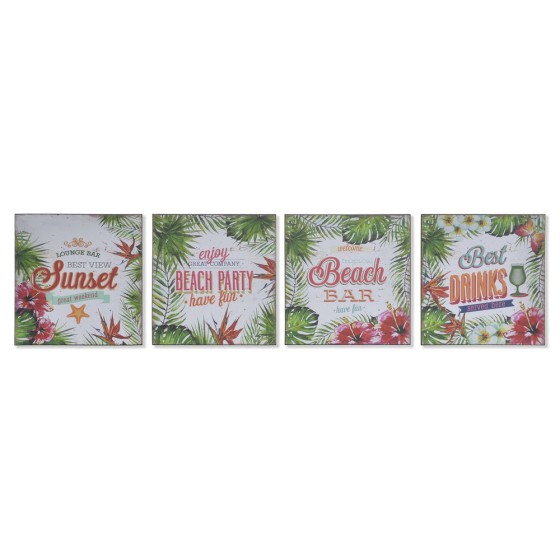 Cadre DKD Home Decor Bois Papier Tropical (4 pcs) (25 x 1 x 25 cm)