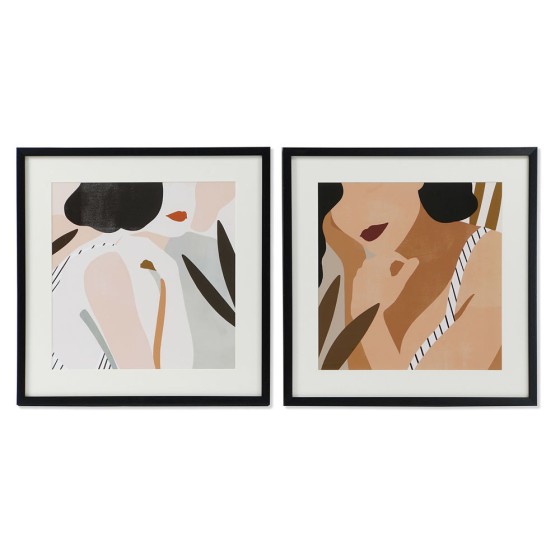 Cadre DKD Home Decor Femme Verre Toile (2 pcs) (60 x 3 x 60 cm)