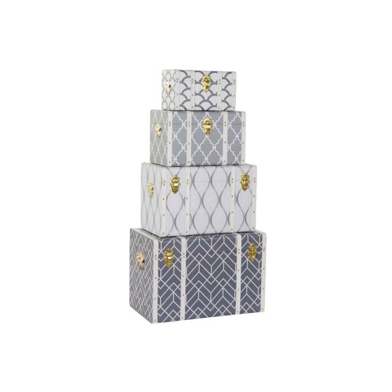 Coffre DKD Home Decor Blanc Gris Polyuréthane Bois MDF (4 pcs)