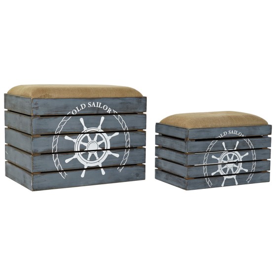 Coffre DKD Home Decor Bleu Marron Polyester Sapin (2 pcs)