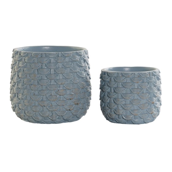 Cache-pot DKD Home Decor Bleu Ciment (2 pcs) (16 x 16 x 14 cm) (11,5 x 11,5 x 10 cm)