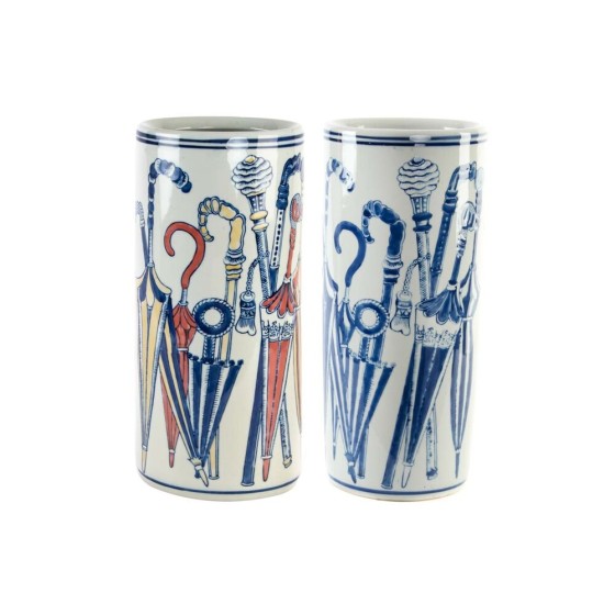 porte-parapluie DKD Home Decor Porcelaine Bleu Blanc (2 pcs) (19 x 19 x 44 cm)